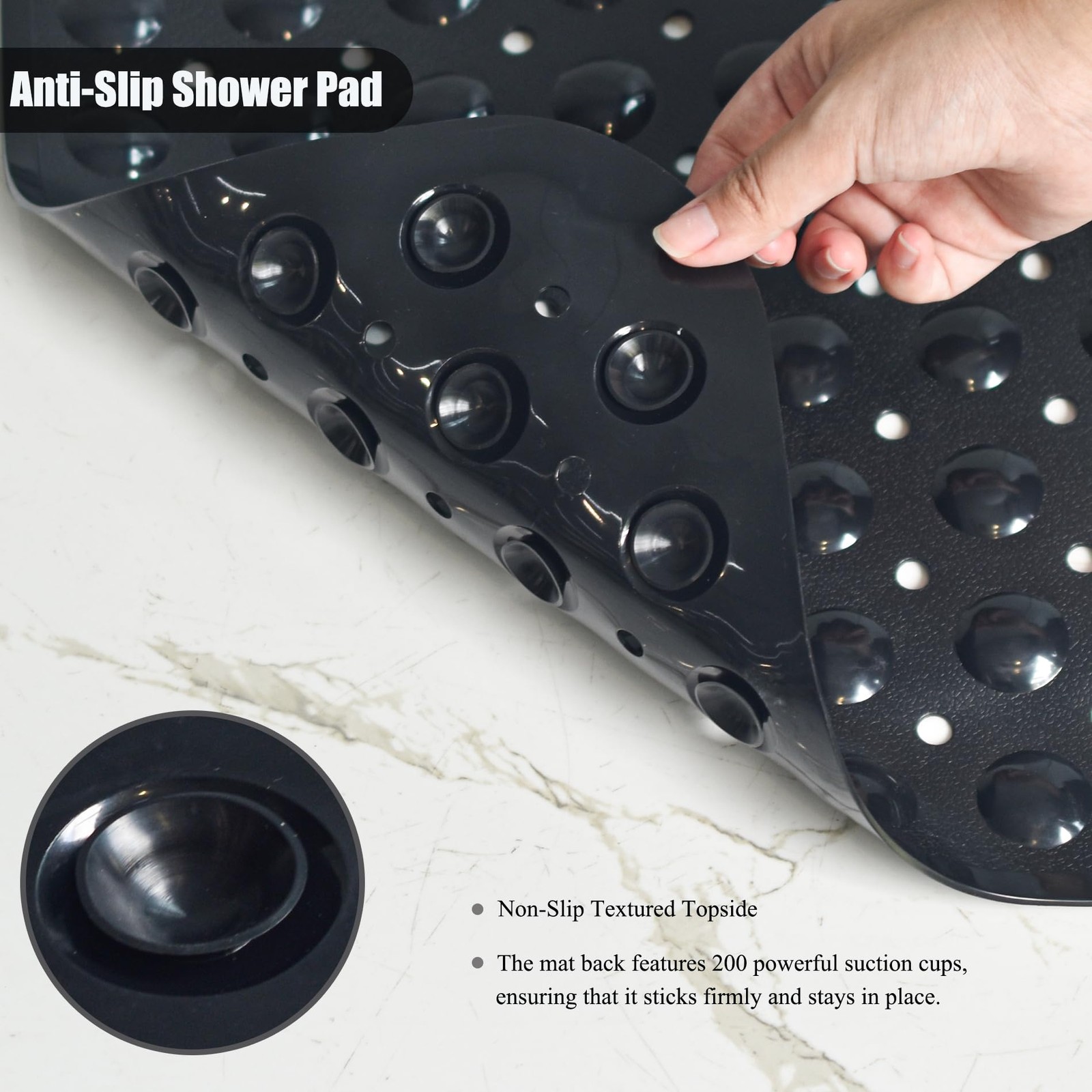 Large Non Slip Bathtub Mat, Extra Long Bath 40" x 16" (Rectangular), Black gallery