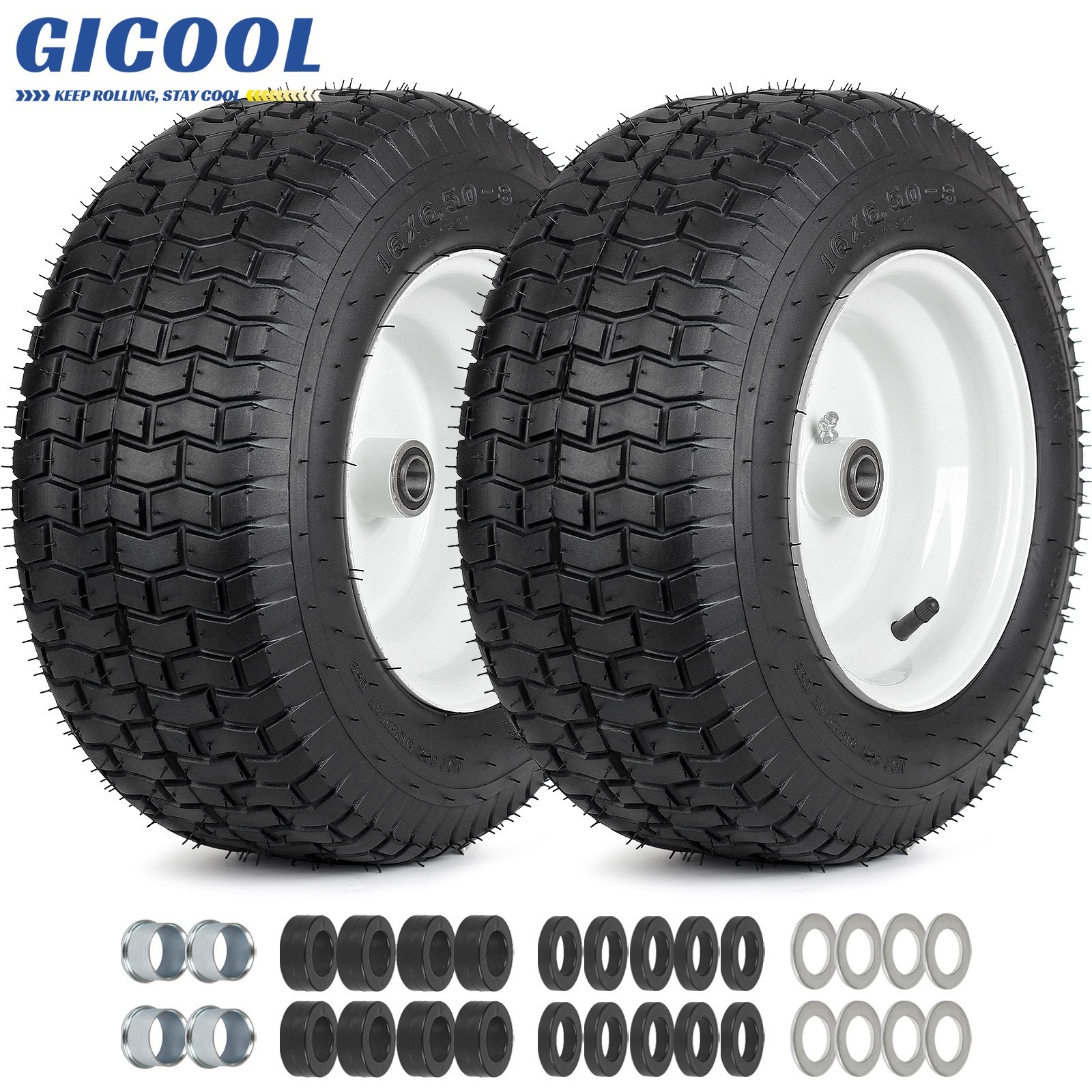 2-Set 16 x 6.50-8 Garden Tractor Riding Lawn Mower Rubber Pneumatic Tire & Wheel gallery