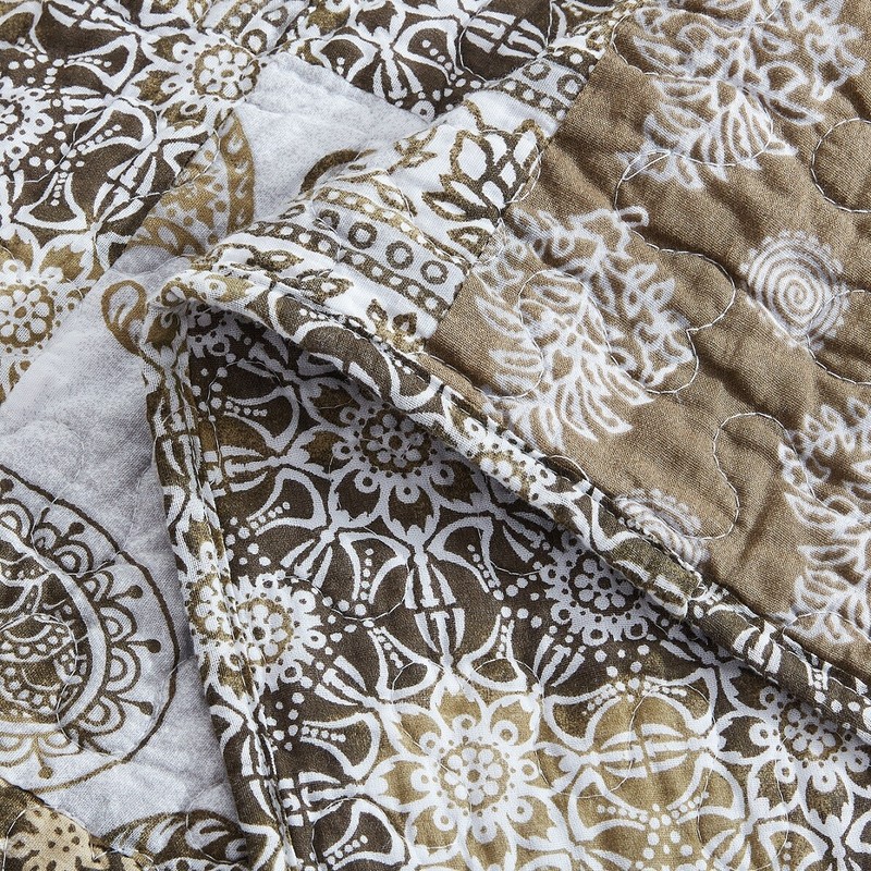 DaDa Bedding Bohemian Patchwork Paisley Floral Olive Green Brown Bedspread Set gallery