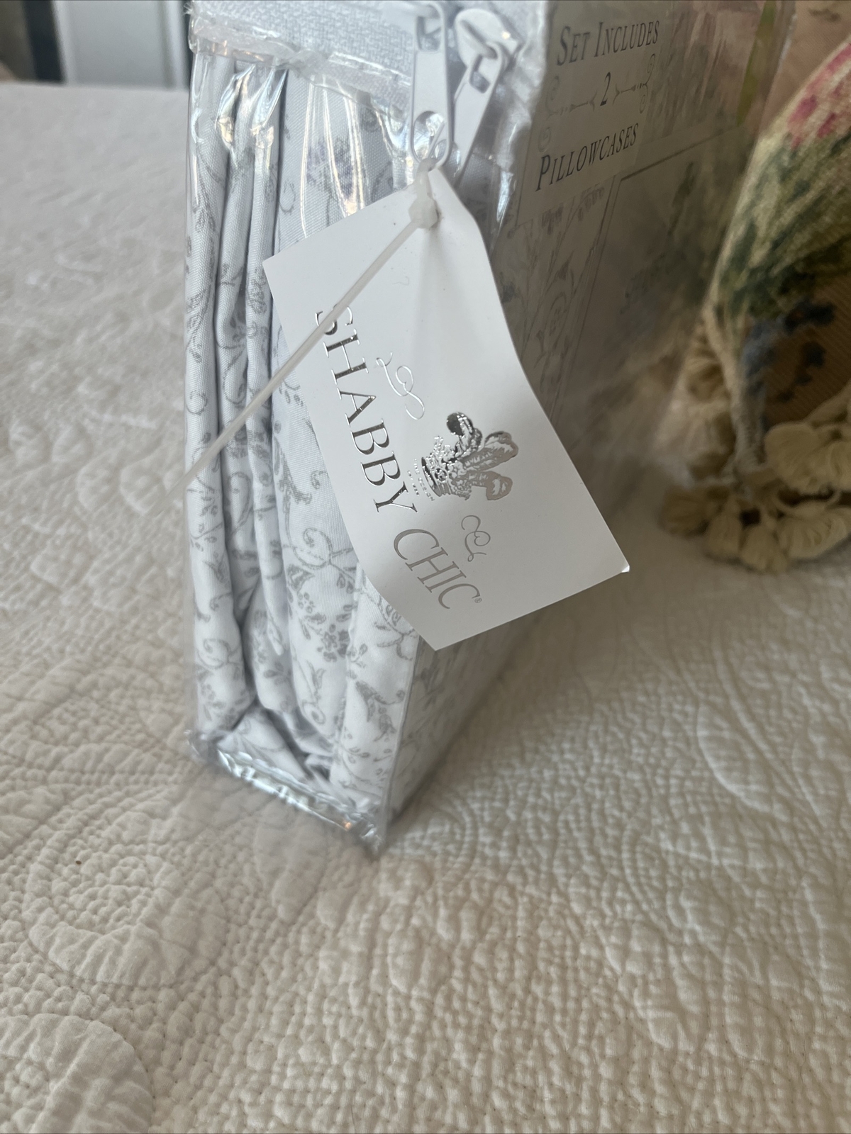 🌷Shabby Chic Petite Gray Floral & Vine 4 Pc TWIN Sheet Set BEACH COTTAGE 🌷 gallery