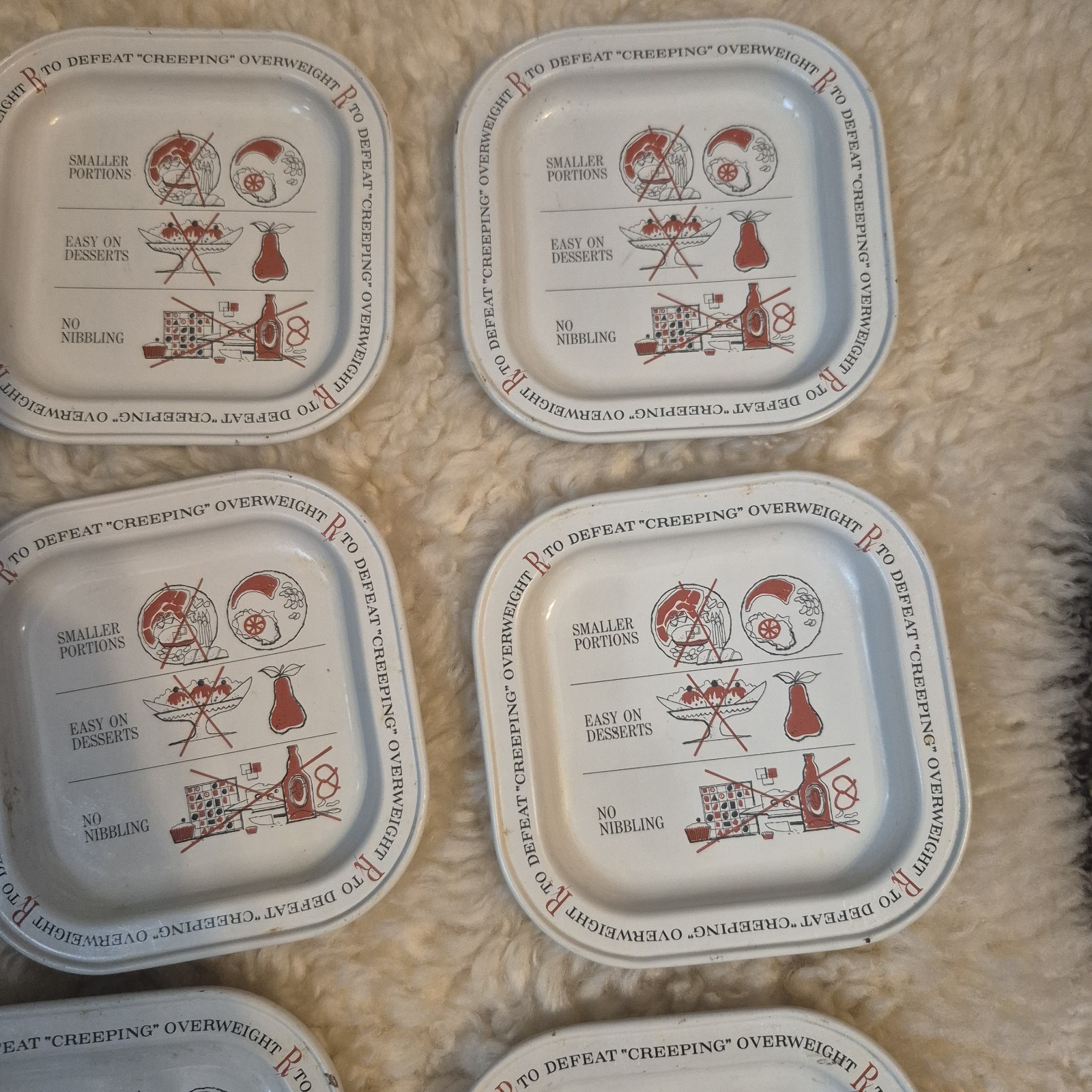 Vintage Portion Control Diet Plates Set of 7 Retro Weight Loss Graphic Plates gallery