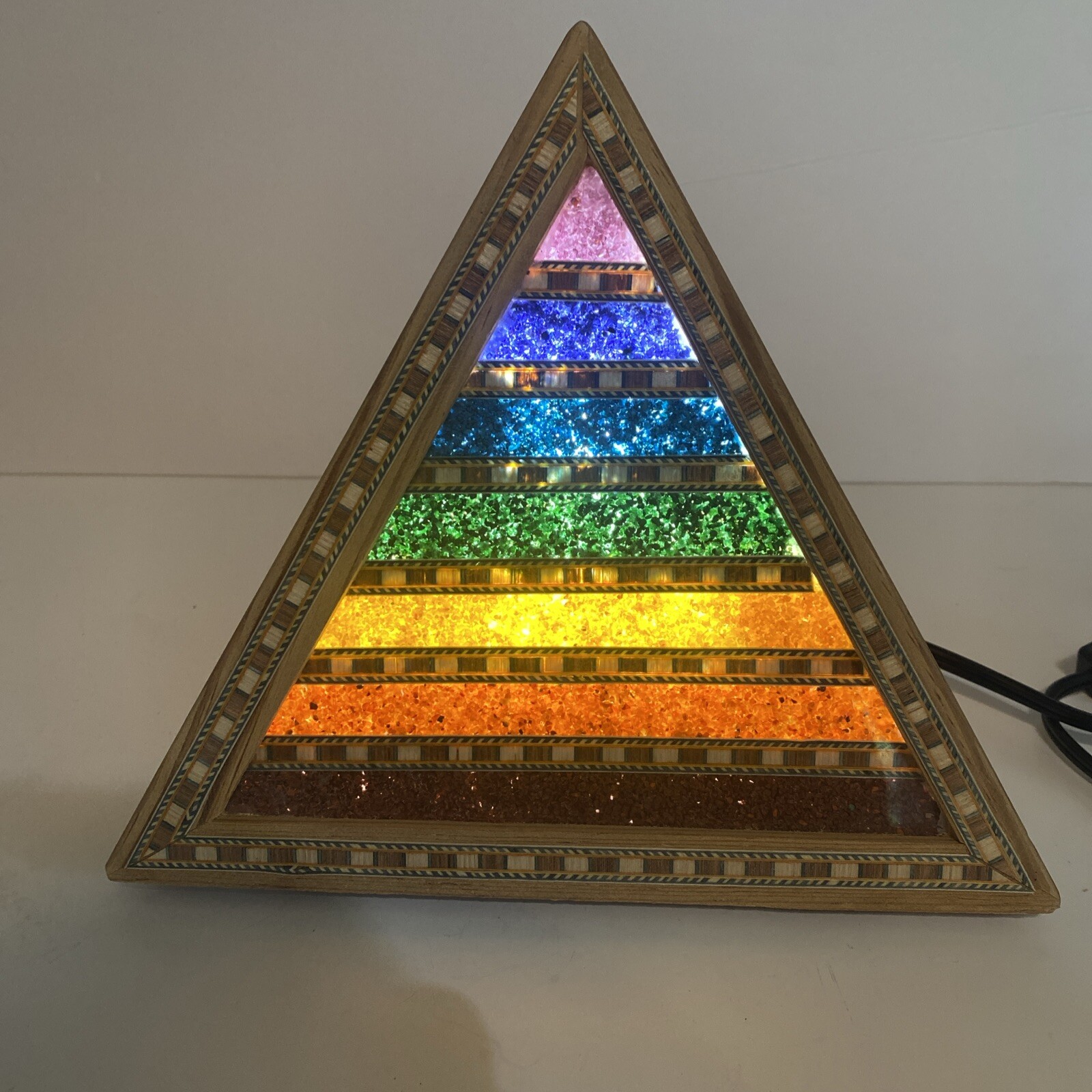 Multicolored Wooden Pyramid Pebble Art Lamp gallery