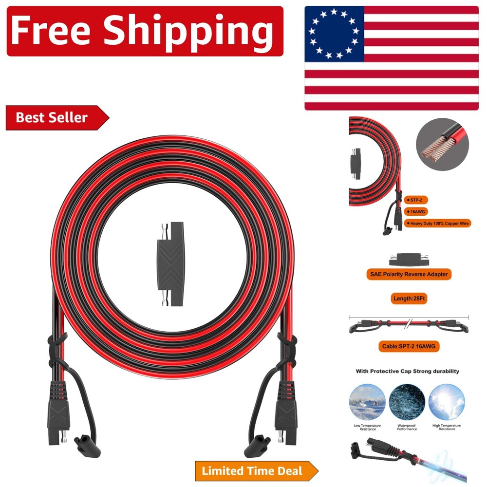 Versatile 16AWG SAE Extension Cable - Ideal for Automotive and Solar Battery Use