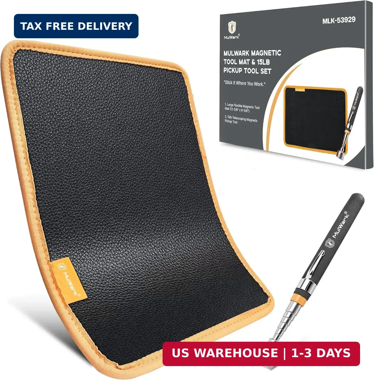 Mulwark Magnetic Tool Mat with 15Lb Magnetic Pickup Tool, 12.8"x9.8" Flexible Ma gallery