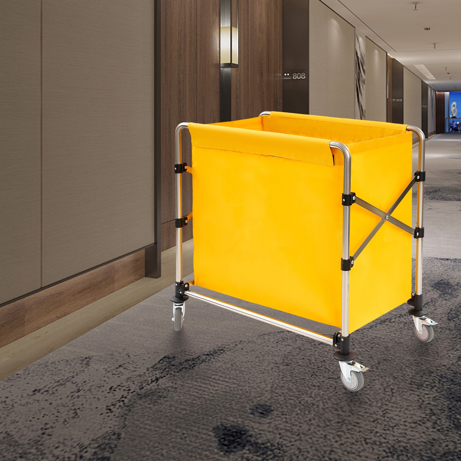 Yellow Foldable Stainless Steel Commercial Laundry Cart With Wheels Flexible gallery