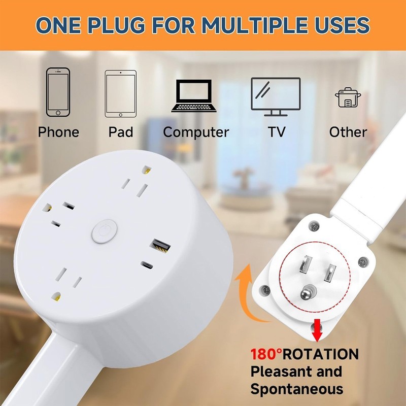 Round Electrical Outlet Expander Power Socket Rotating Extender Nightstands Desk gallery