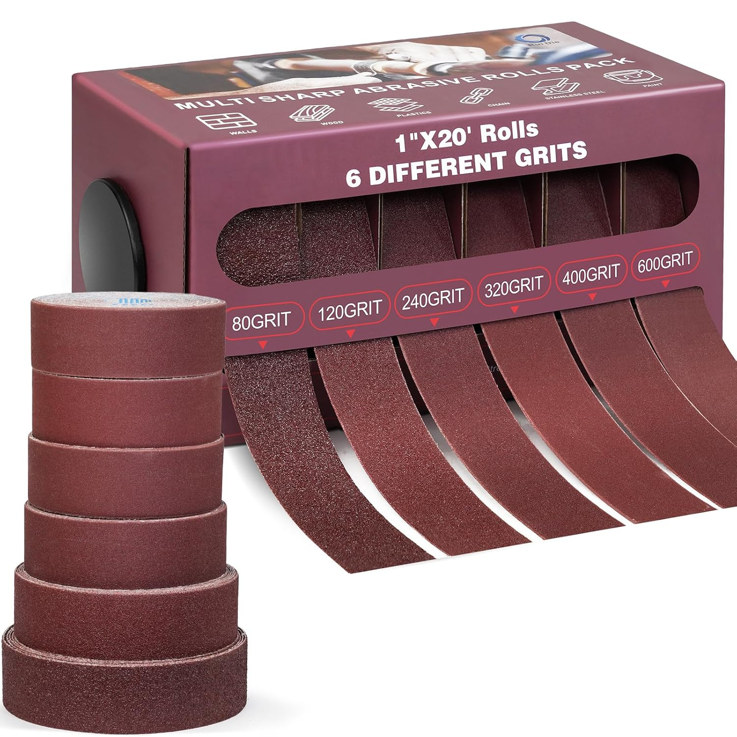 Emery Cloth Sandpaper Roll with Dispenser Aluminum Oxide 6 Pack 80-600 Grit 1 in gallery