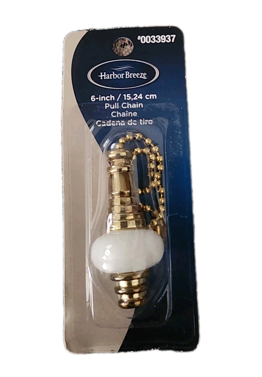 Harbor Breeze Ceiling Fan/Light Pull Chain - Brass and Porcelain Knob 6" gallery