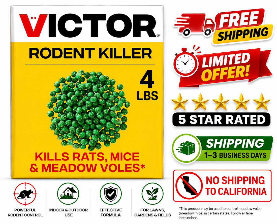Victor Rat Poisoning for Inside & Outside Use - Kills Rats, Mice, 4 lb, Green gallery