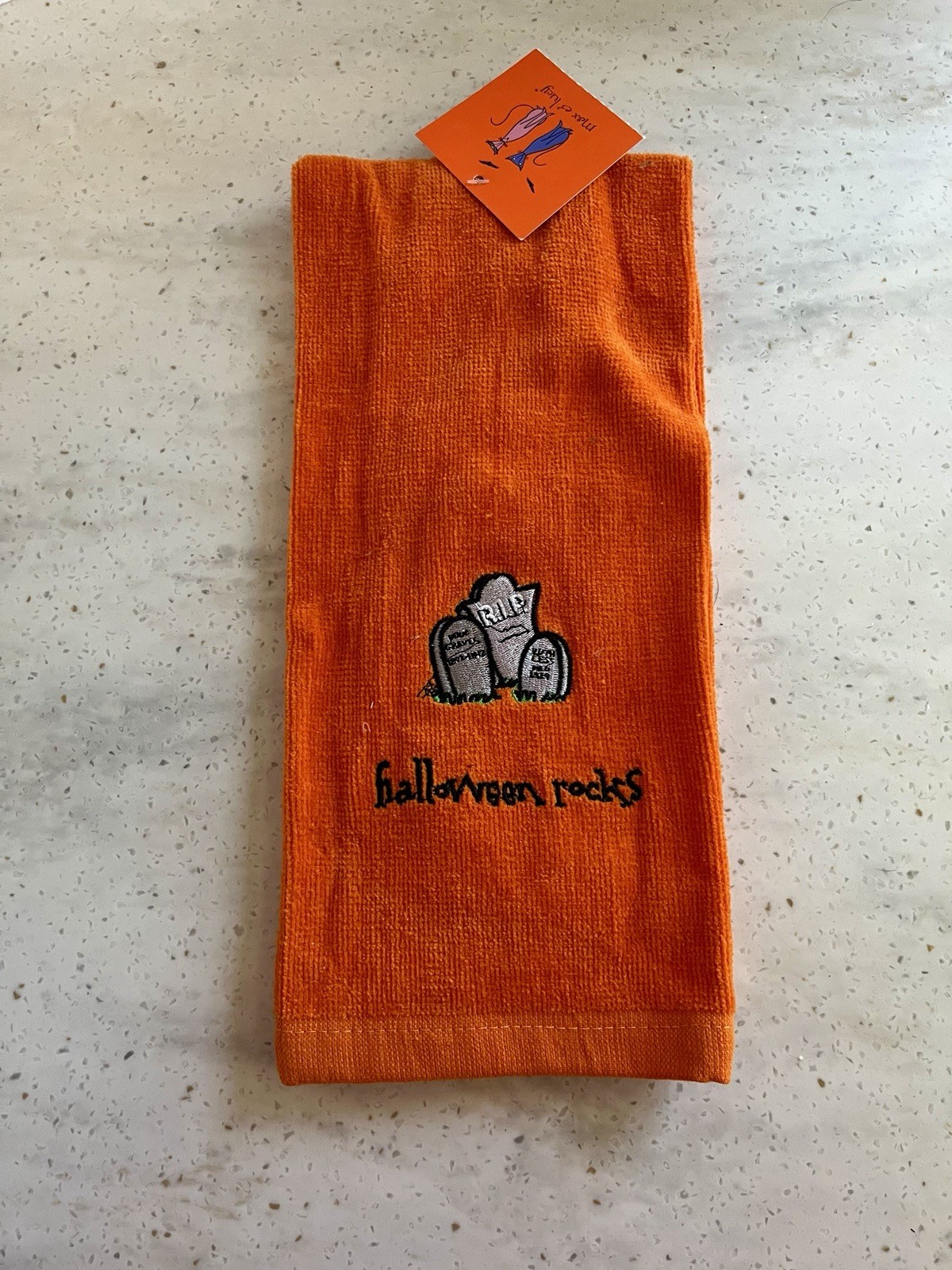 Max & Lucy Orange Halloween Rocks Hand Towel Embroidered Gravestone NWT gallery