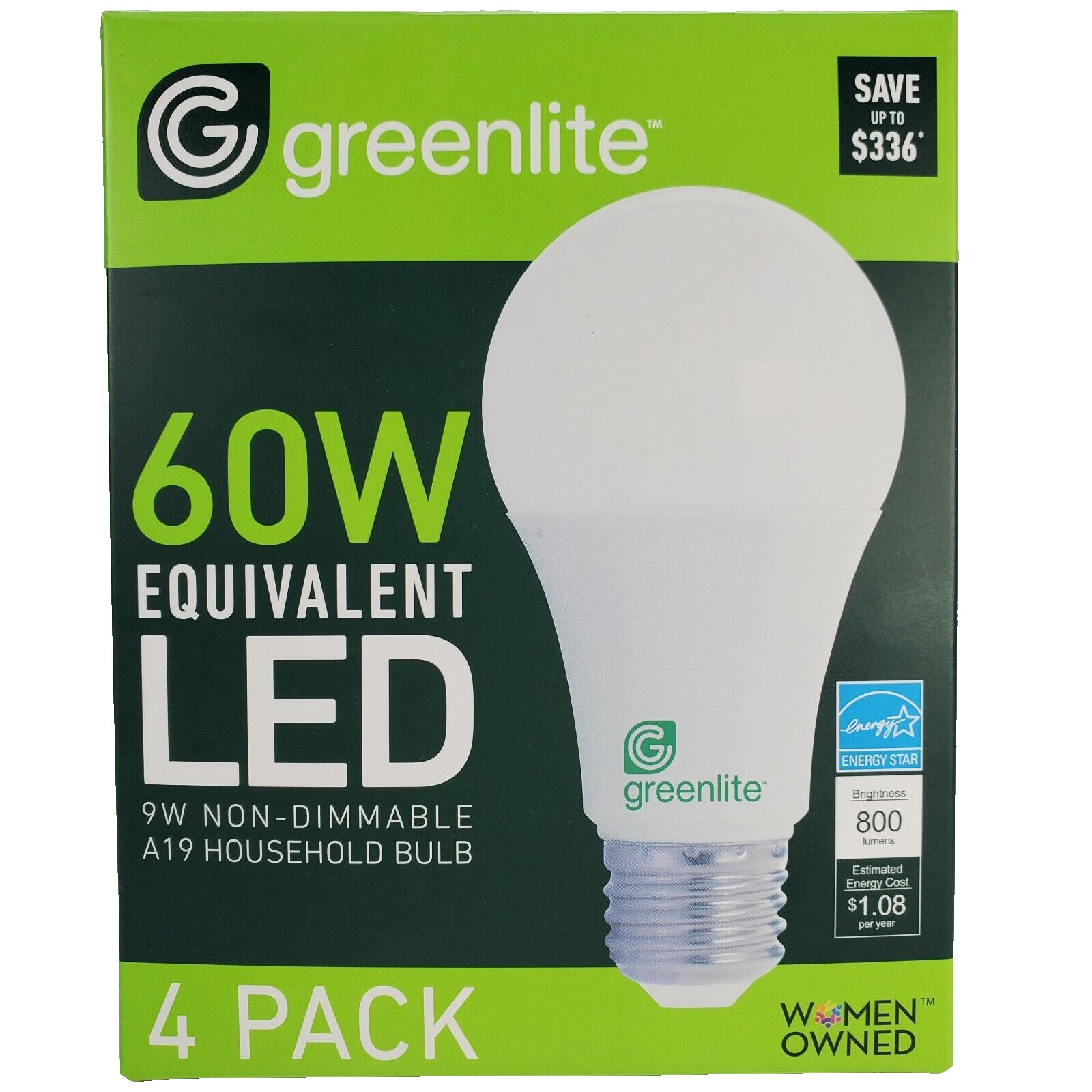 Greenlite LED 4 Pack 9W 60W Equivalent Light Bulbs 800 Lumens A19 Non-Dimmable gallery