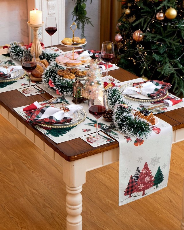 17-in-1 Red Green Tree Table Runner Set 13x72 Inch Holiday Decorations gallery