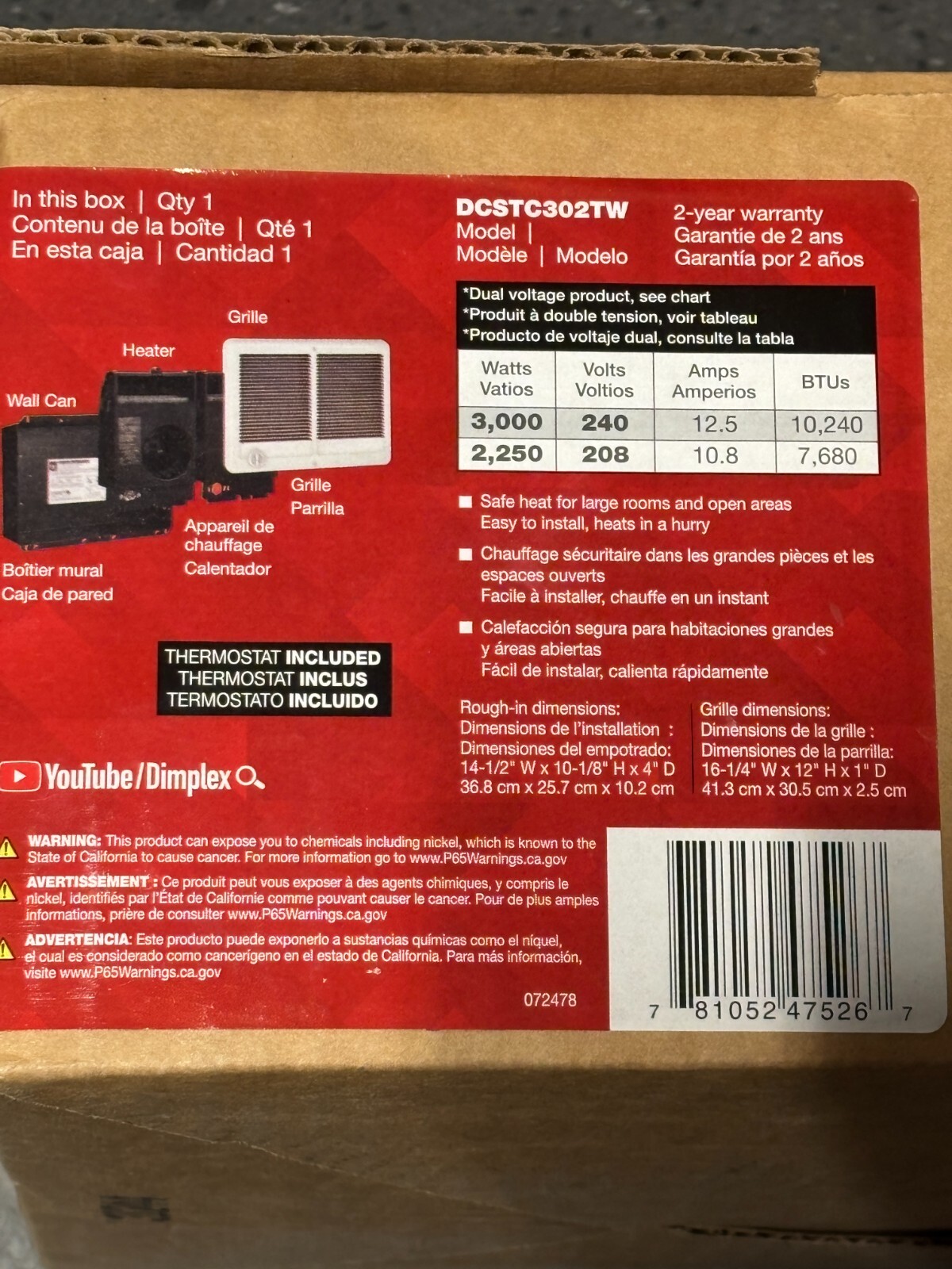 Dimplex DCSTC302TW 3000-Watt 240-Volt Forced Air Heater Wall Mount (47526) gallery