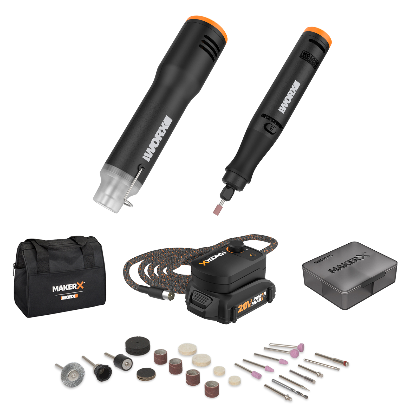 WX989L WORX 20V MAKERX 2pc Combo Kit - Rotary Tool + Heat Gun gallery