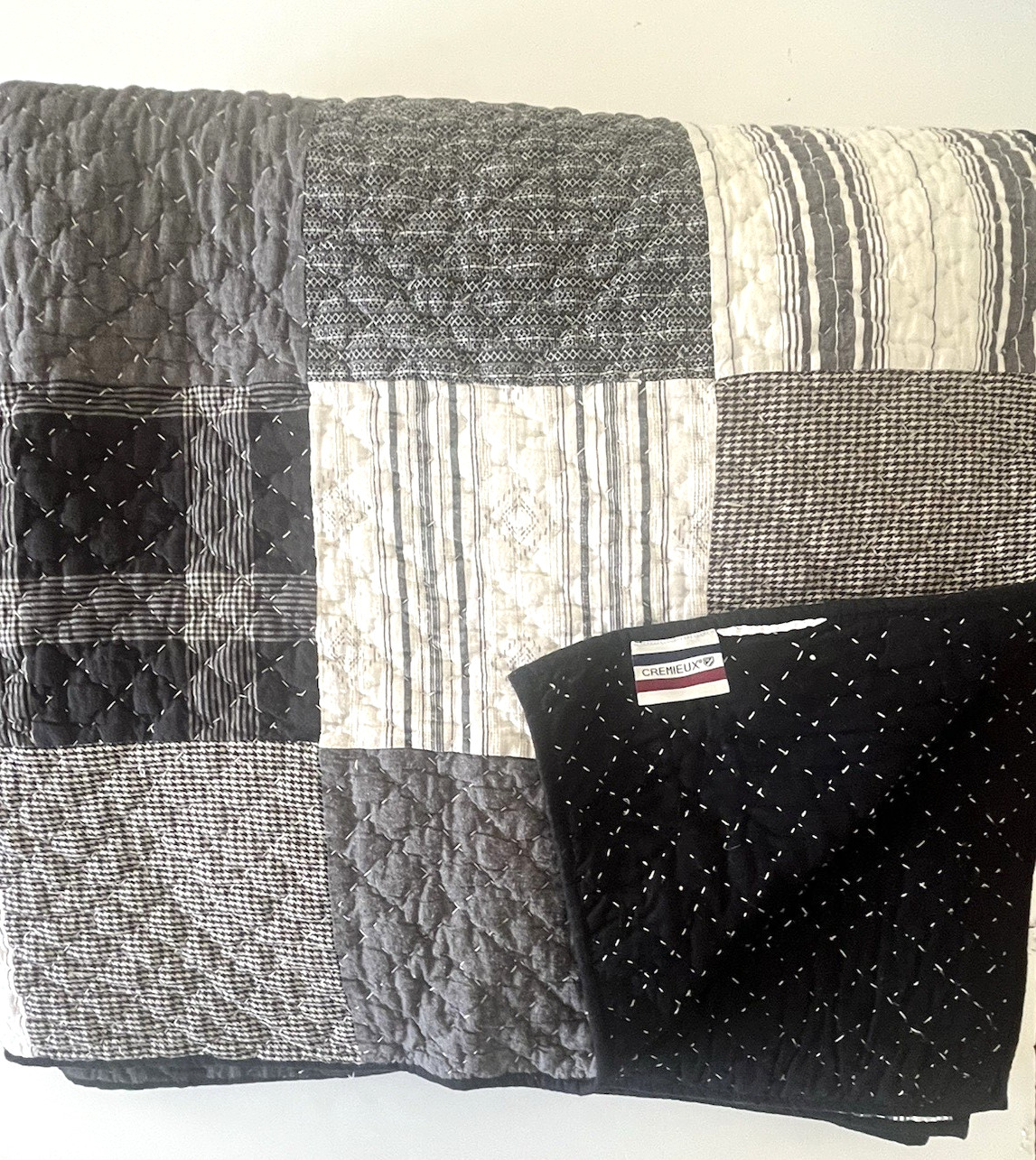 CREMIEUX Patchwork Quilt 110x98in 100% Cotton Black White Gray Multicolor KING gallery