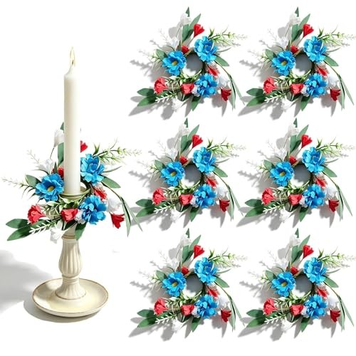 6 Pcs 1.38" Mini Taper Candle Rings Wreaths 4th of July Small Artificial Taper gallery