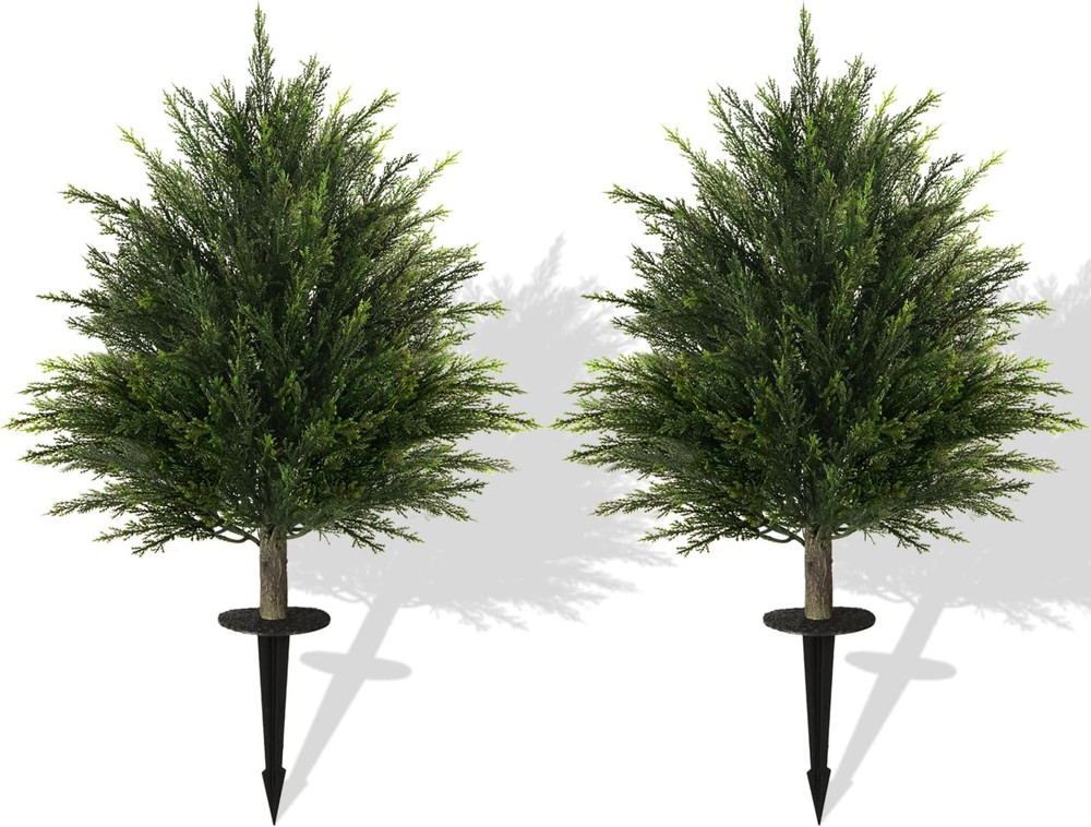 2Ft Artificial Cypress Topiary Trees Set - Realistic Faux Plants for Home Decor