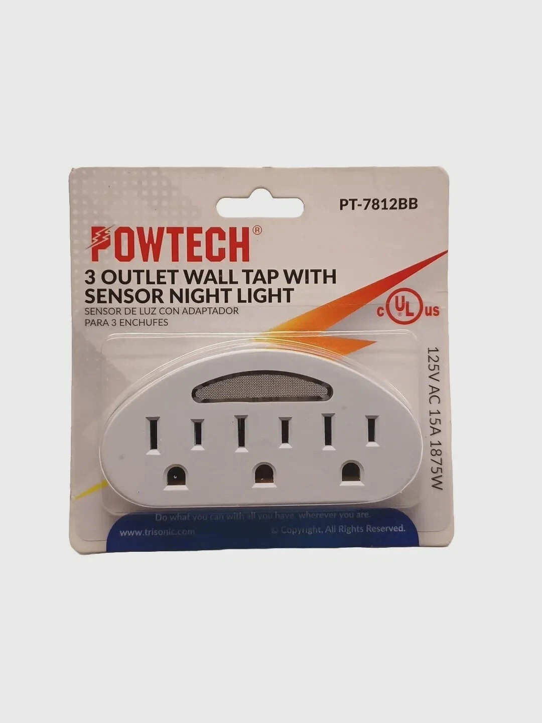 3 Outlet Wall Tap with Sensor Night Light – Expands 1 Grounded Outlet into 3 gallery