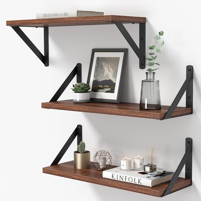 16-Inch Rustic Walnut Floating Shelves Set - Durable and Stylish Home Storage gallery