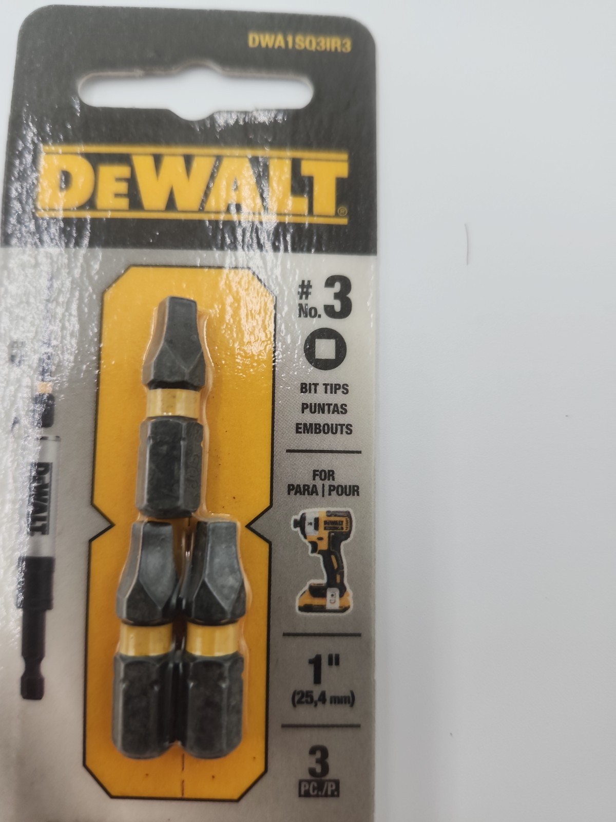 12 DEWALT #3 SQUARE DRILL BIT / Impact Ready / 1 INCH LONG - 4 PACKS of 3 EACH gallery