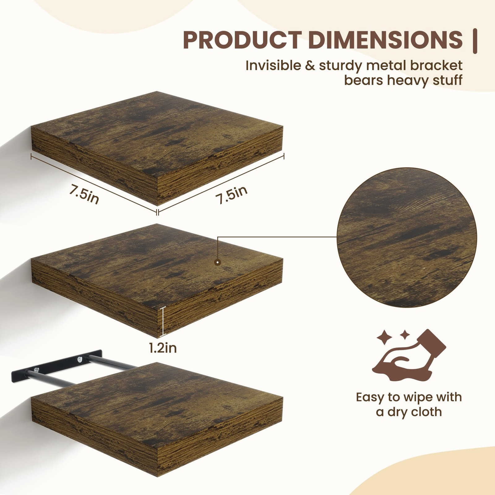 Fun Memories Floating Shelves For Wall - 7.5 Inch Square Shelves Invisible gallery