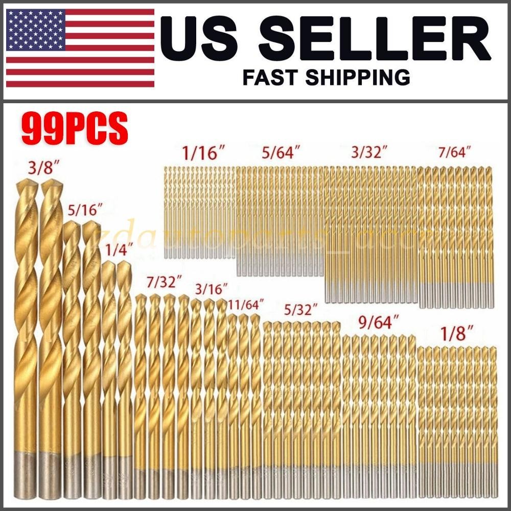 99PCS Drill Bit Set 1/16" - 3/8" HSS Titanium Multi Drill Bits Twist Metal Tools gallery