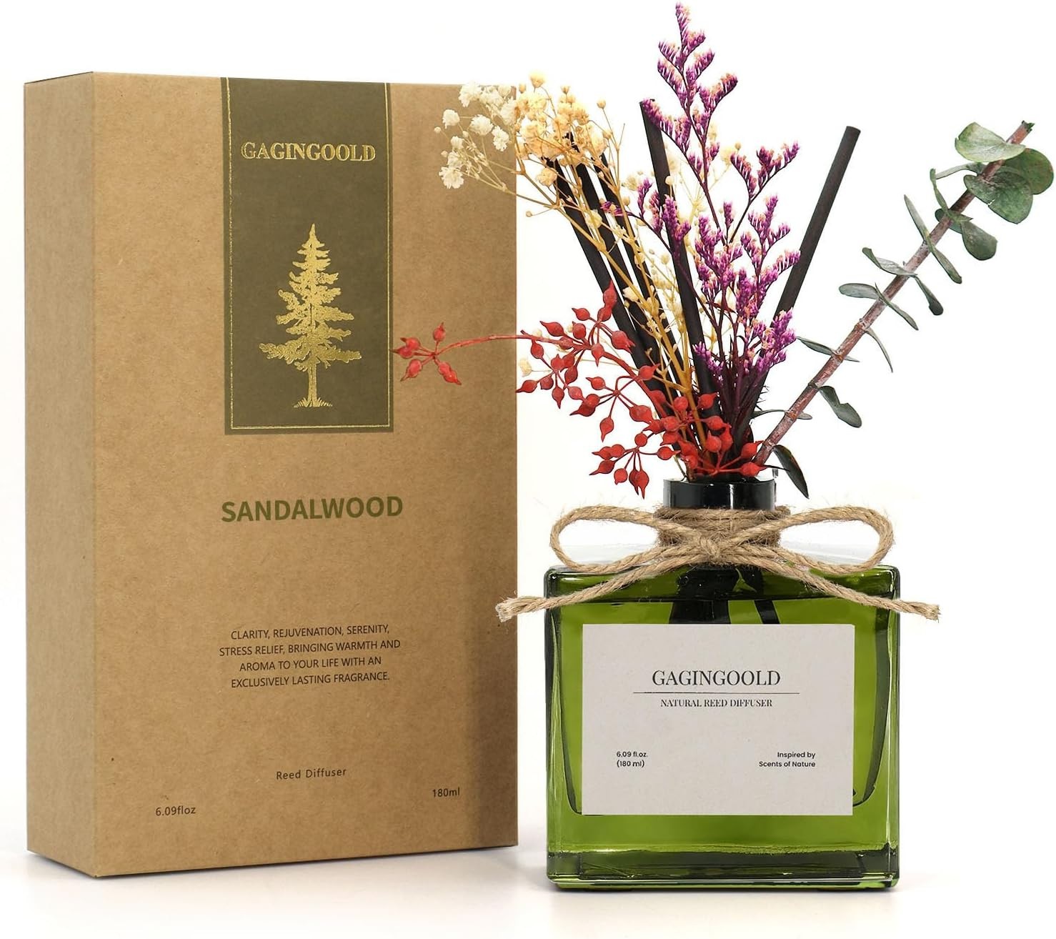 Reed Diffuser 6.09 oz Earthy Sandalwood Scent Diffuser with Sticks & Dried Flow gallery