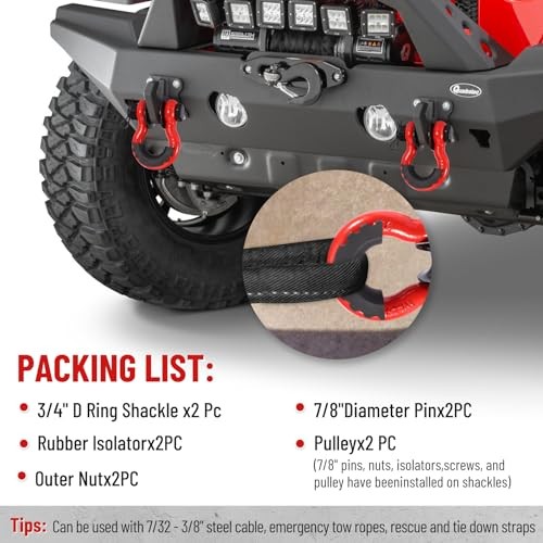 3/4" D Ring Shackle with Upgraded Snatch Blocks,57,000 lbs(28.5 Ton) Red gallery