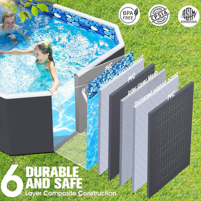 Foldable Pool Non Inflatable Large Pool with Canopy, 90x50x20 Inches gallery