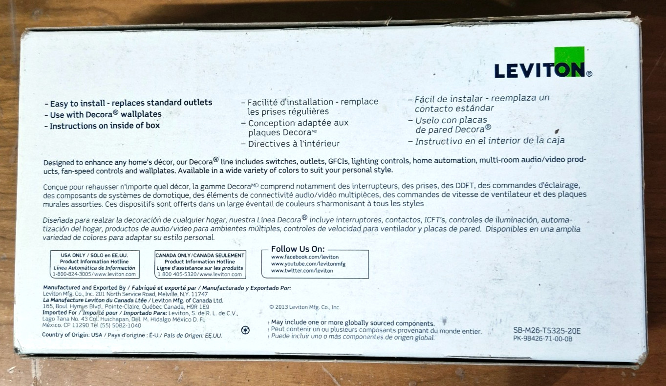 LEVITON Preferred Decora Tamper Resistant Outlets 15A-125V Light Almond 10 Pack gallery