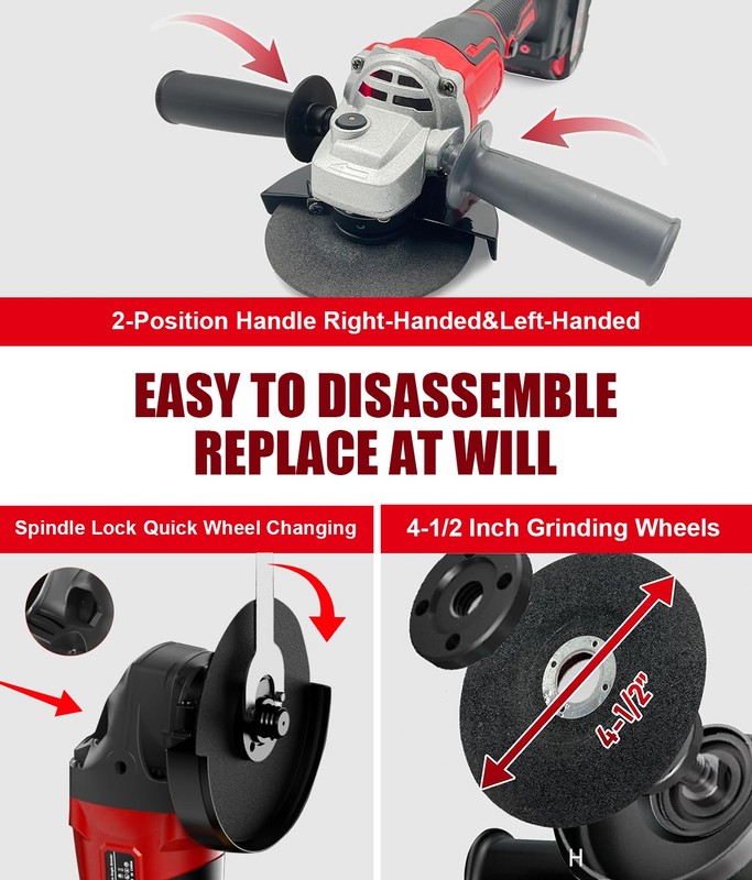 Cordless Angle Grinder for Milwaukee 18V Battery, 11000 RPM w/Speeds (Tool Only) gallery