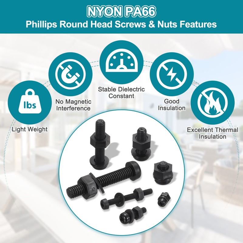 25 Set M5x20mm Nylon Round Head Bolts Hex Nuts Washer Combination Kit, Black gallery