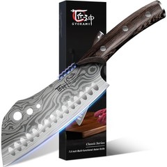 Cleaver Chef Knife with Herb Stripper, 7″ Asian Kitchen Knife 3-in-1 Combined…