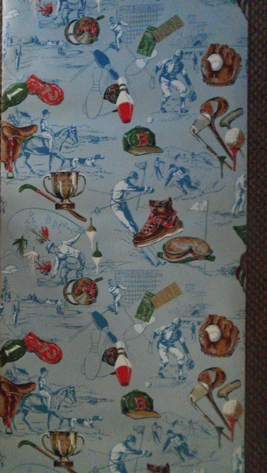 ORIGINAL-VINTAGE WALL PAPER SECTION-90 X 21-SPORTS_SKING_BASEBALL_GOLF-1950/60S- gallery