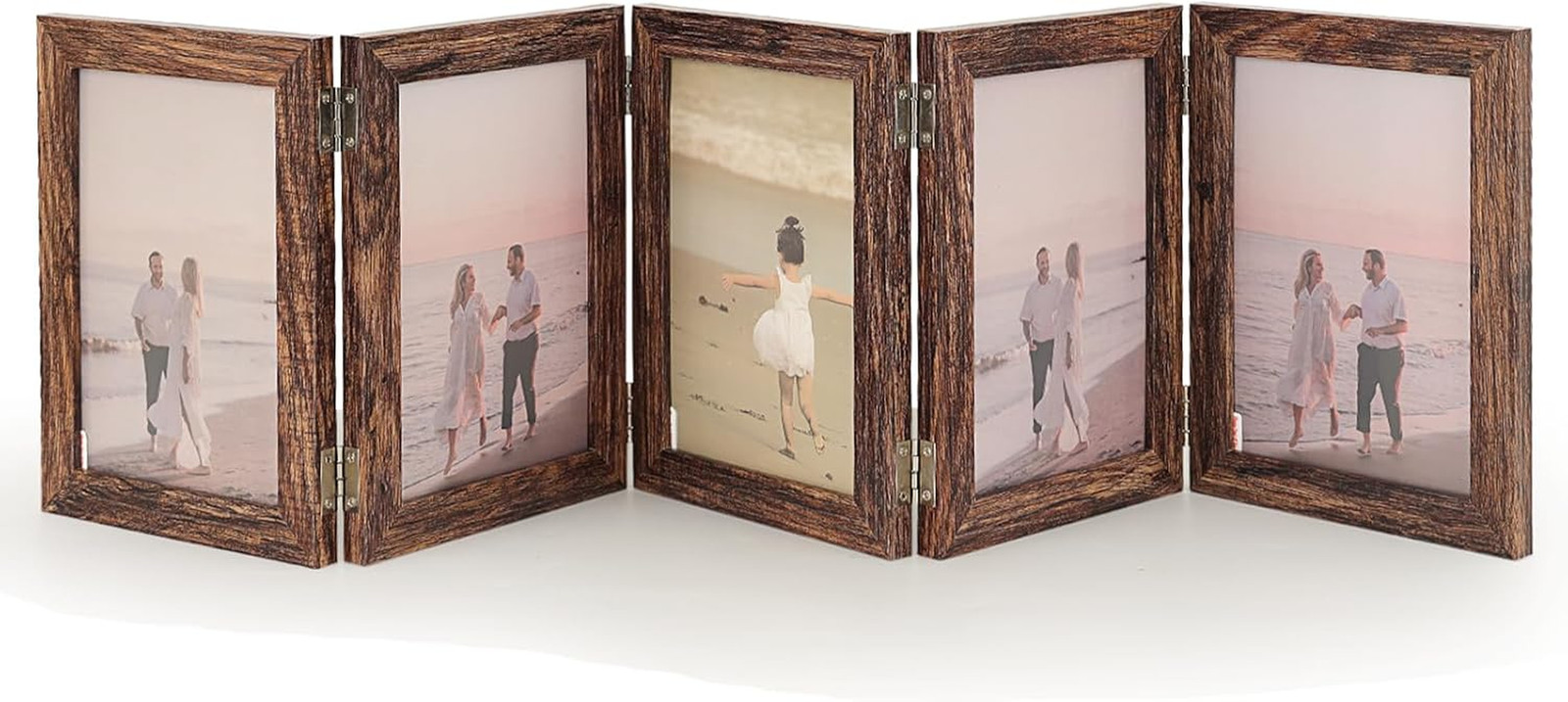 5 Folding Hinged Picture Frame 5x7 Inches Natural Wood Foldable Photo Frame with gallery