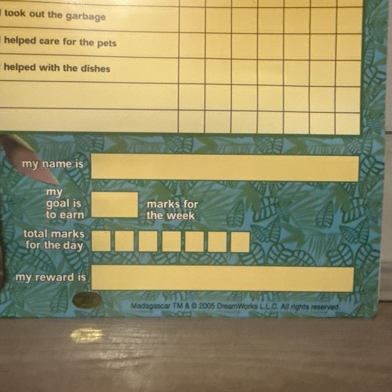 2005 Madagascar Poster Daily Weekly Kids Chore List Chart DreamWorks gallery