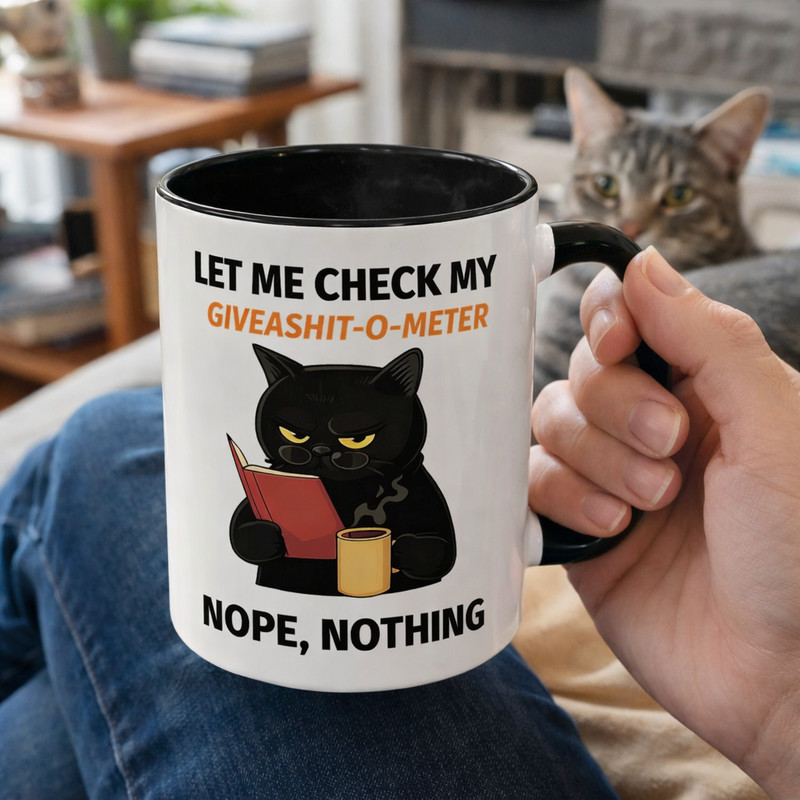 Funny Black Cat Giveashit- O- Meter Coffee Mug 11oz Ceramic Novelty Gift Cup gallery