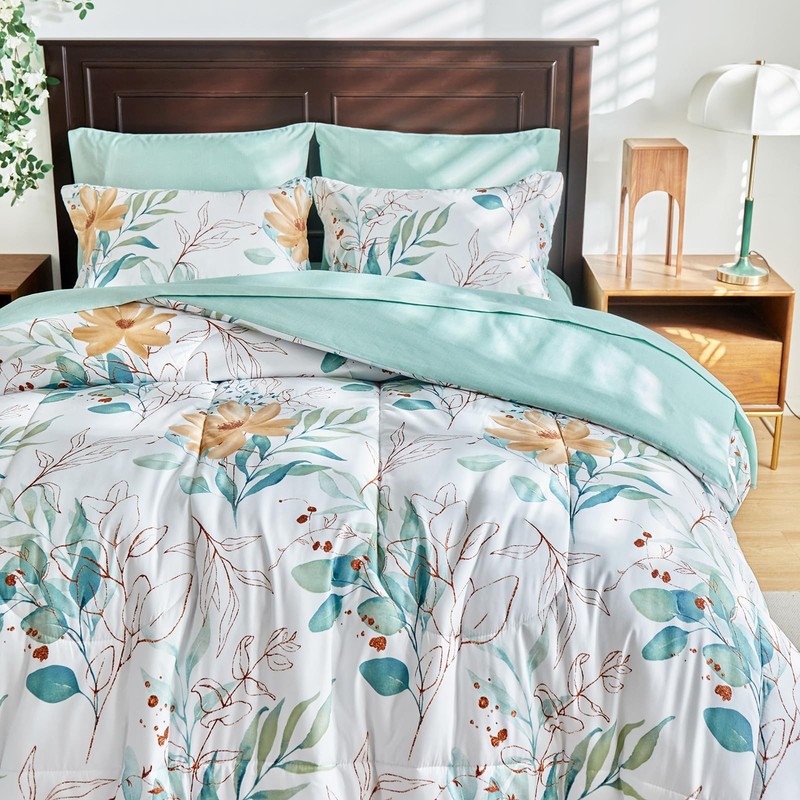 Uozzi Bedding Leaves Comforter Sheet Set White Bed In A Bag 7 Pieces King Size gallery