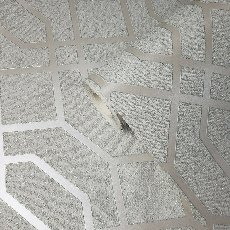 Wallpaper Silver gray white glitter textured roll geometric trellis quartz 3D gallery