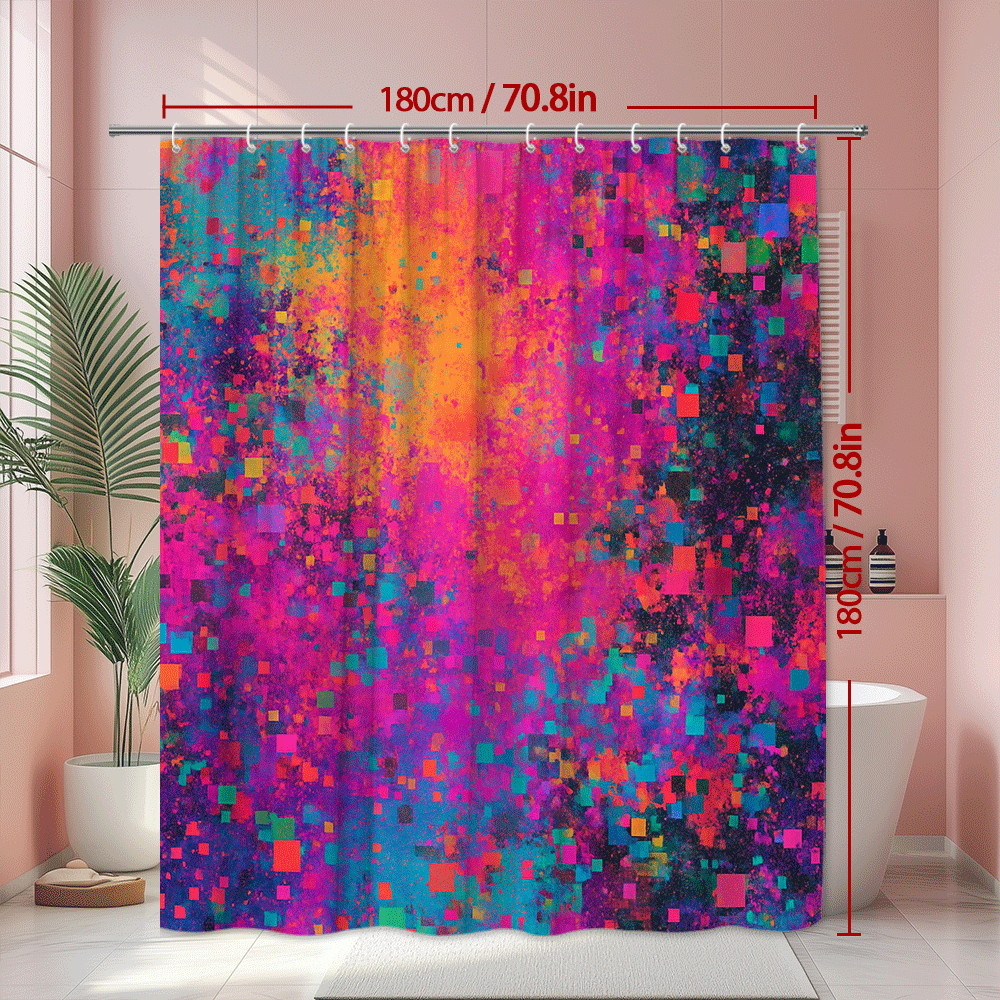 Abstract Neon Pixel Art Shower Curtain Pink Blue Orange gallery