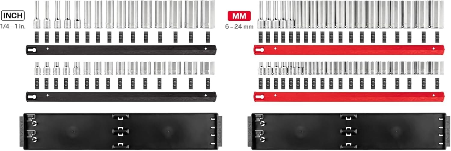 TEKTON 3/8 Inch Drive 12-Point Socket Set with Rails, 68-Piece | SHD91221 gallery
