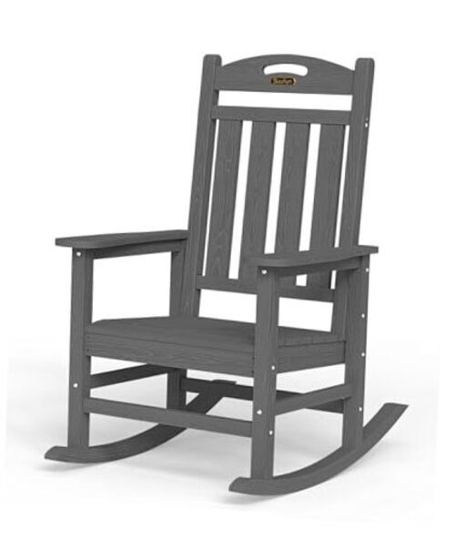 Oversized Outdoor Rocking Chair, HDPE All Weather Resistant Patio 1 Darkgrey gallery