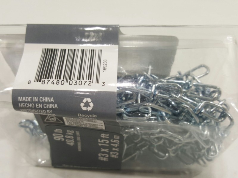 Everbilt 760309 Double Loop Chain #3 x 15 ft. 90 lb. Capacity Zinc Plated, New gallery