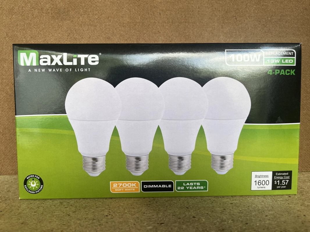 4 Pack Maxlite 13W LED Bulb = 100 watt replace A19 Soft White 2700K LED Light gallery