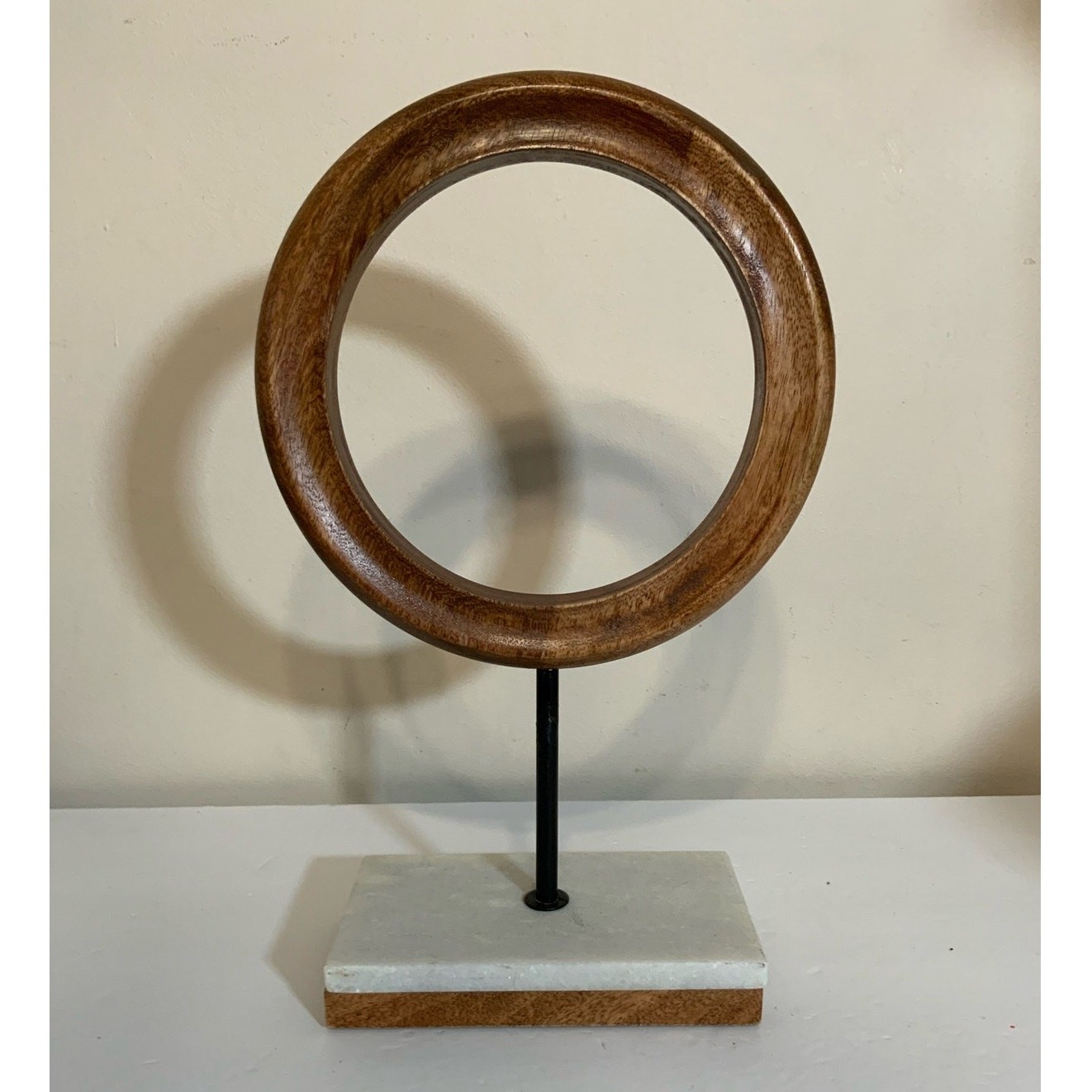 Wooden Geometric Decorative Sculpture Circle Home Decor Statue with Marble Stand gallery