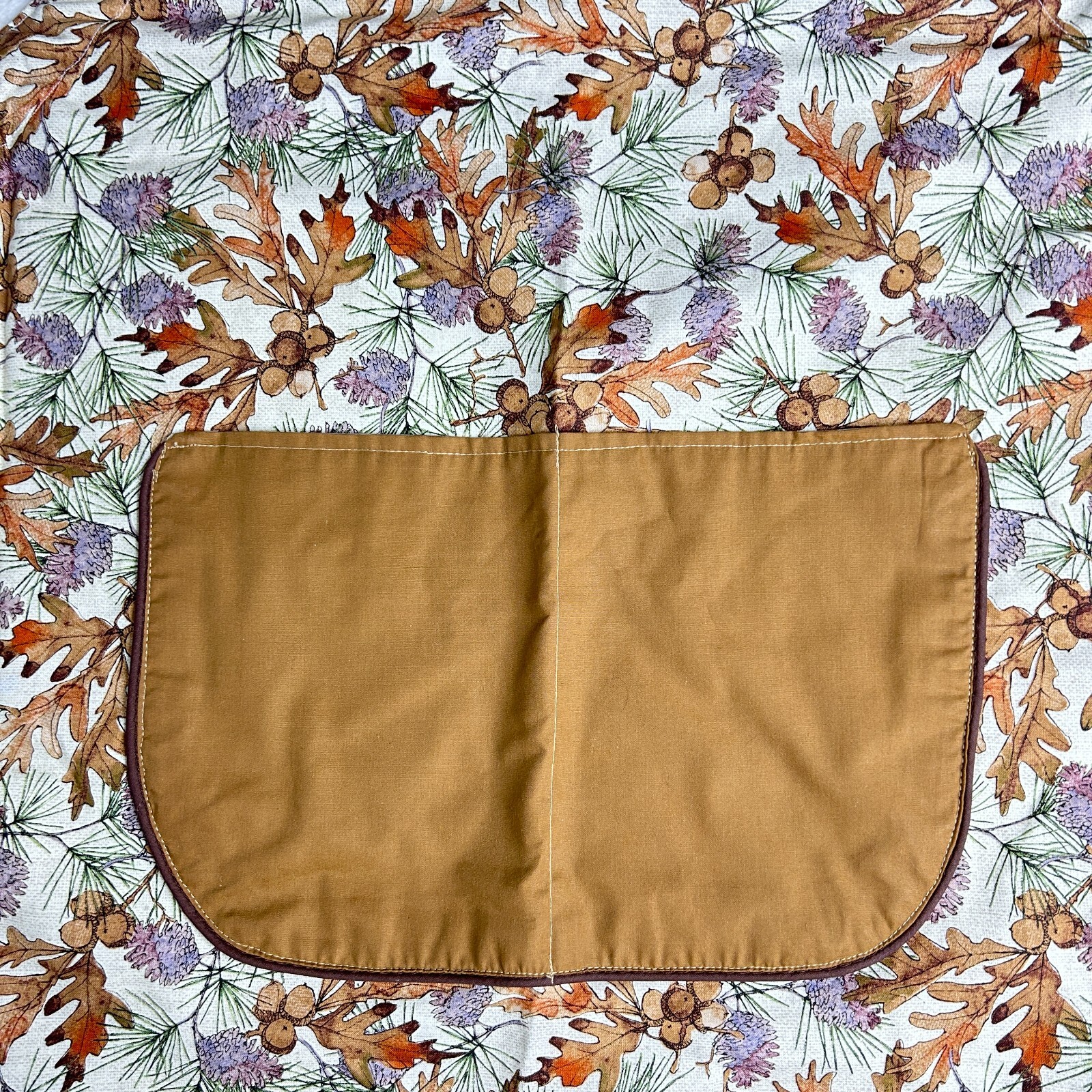 Handmade Apron Acorns & Pinecones Beige Tapestry with Pockets & Brown Frill gallery