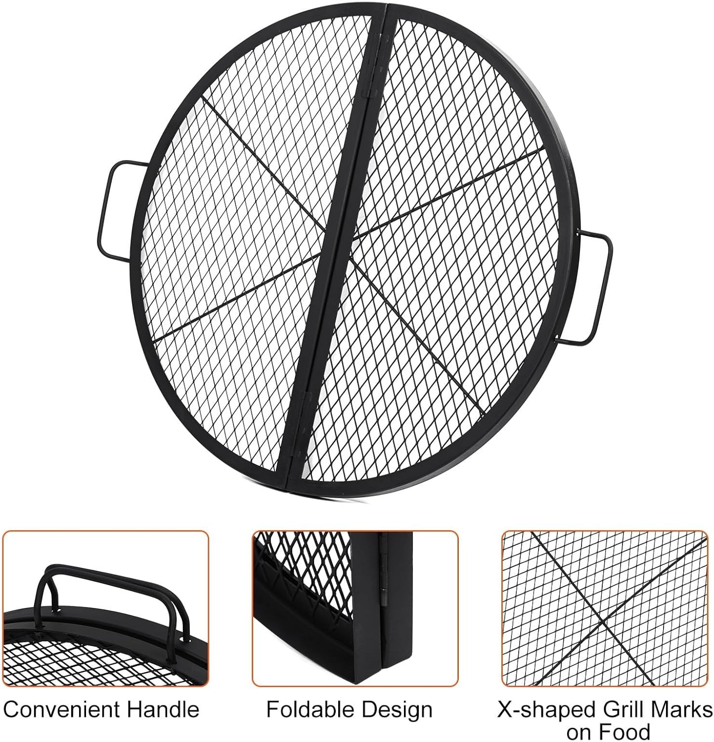 Fire Pit Grill Grate Foldable Round Cooking Grate Heavy Duty Steel for Campfire gallery