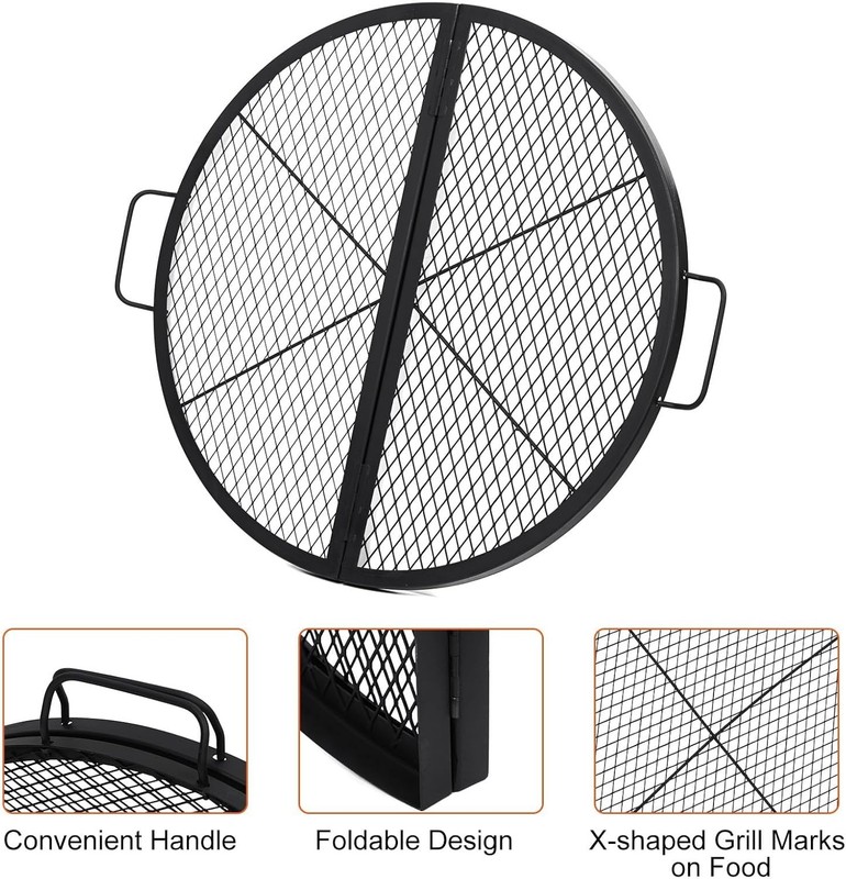 Fire Pit Grill Grate Foldable Round Cooking Grate Heavy Duty Steel for Campfire gallery