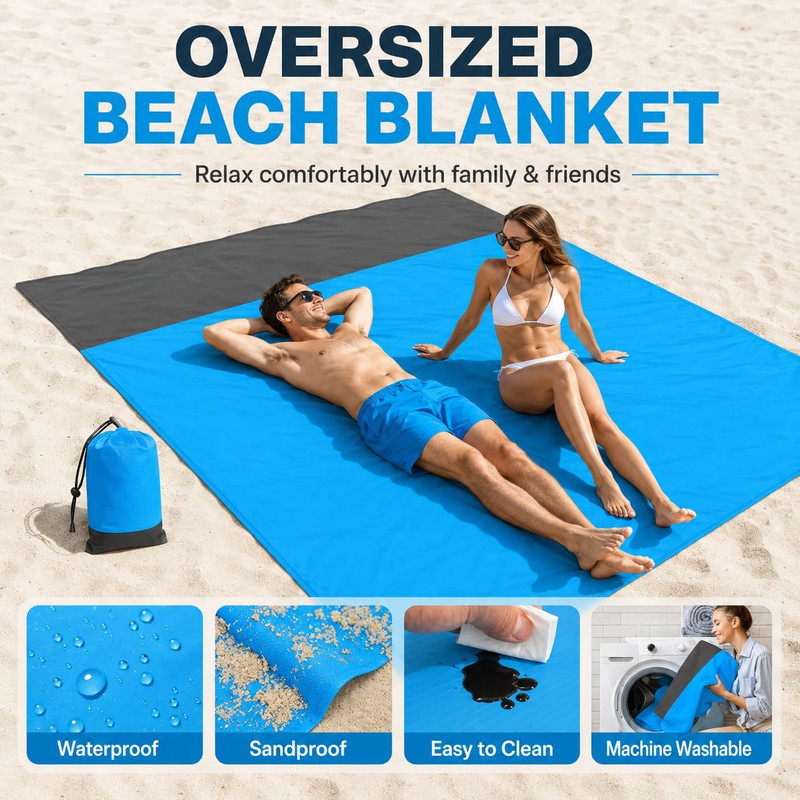 Beach Blanket Sandproof Waterproof, Beach Essentials Extra Large Beach Mat, 79" gallery
