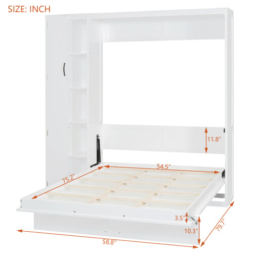 Full Queen Size Murphy Bed Wall Beds with Wardrobe Storage Shelves & LED Lights gallery